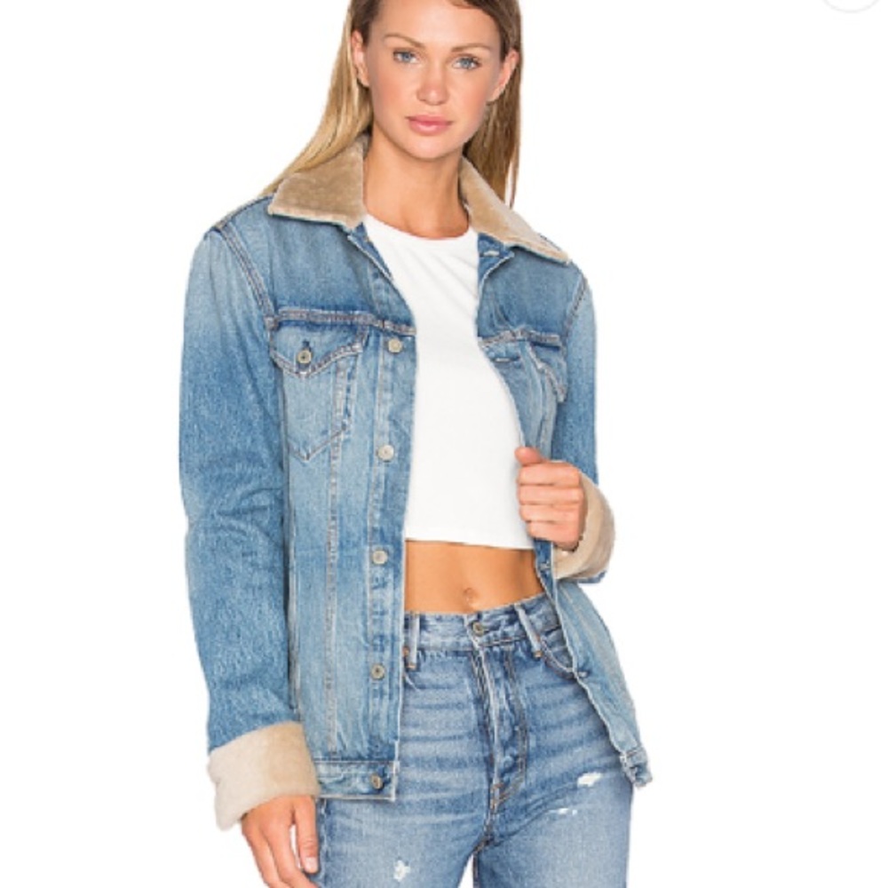 Daria Oversized Denim Trucker Jacket & fur trim - Picture 1 of 3